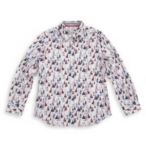 Foxcroft Button Up Shirt Sz 14 Sailboat Print Nautical Boat 100% Cotton Designer